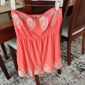 Coral Strapless Top with Lace Details